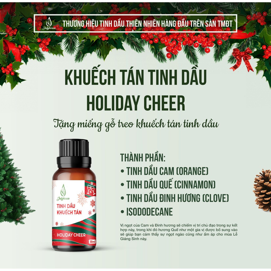 Bộ khuếch tán tinh dầu Holiday Cheer 5ml JULYHOUSE từ tinh dầu Cam, tinh dầu Quế và Đinh Hương