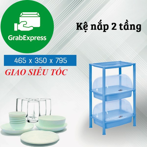 Kệ Chén Dĩa Nhựa Có Nắp Đậy 02 Tầng 465*350*795 mm Hiệp Thành 360-2 HI - TẶNG KÈM ỐNG ĐŨA