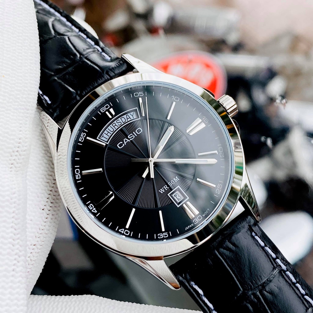 Đồng hồ nam dây da mặt đen Casio MTP 1381L-1AV chống nước 5ATM size 39mm Bảo hành 1 năm Hyma watch | BigBuy360 - bigbuy360.vn