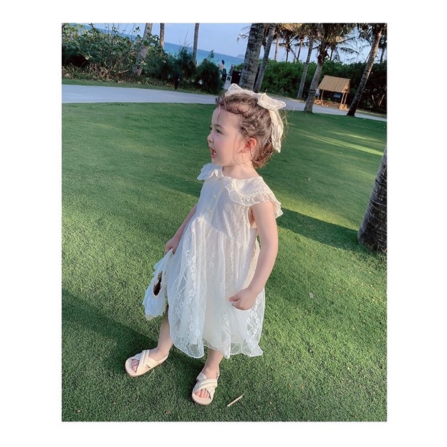 Đầm ren voan dài tay xinh xắn cho bé gái