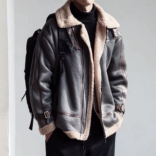 [Order- Sẵn xám, đen] Áo khoác biker da lộn lót lông nam nữ