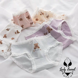 Quần Lót Nữ Cotton Phối Viền Ren Thoáng Khí Họa Tiết Gấu/Thỏ Dễ Thương 345