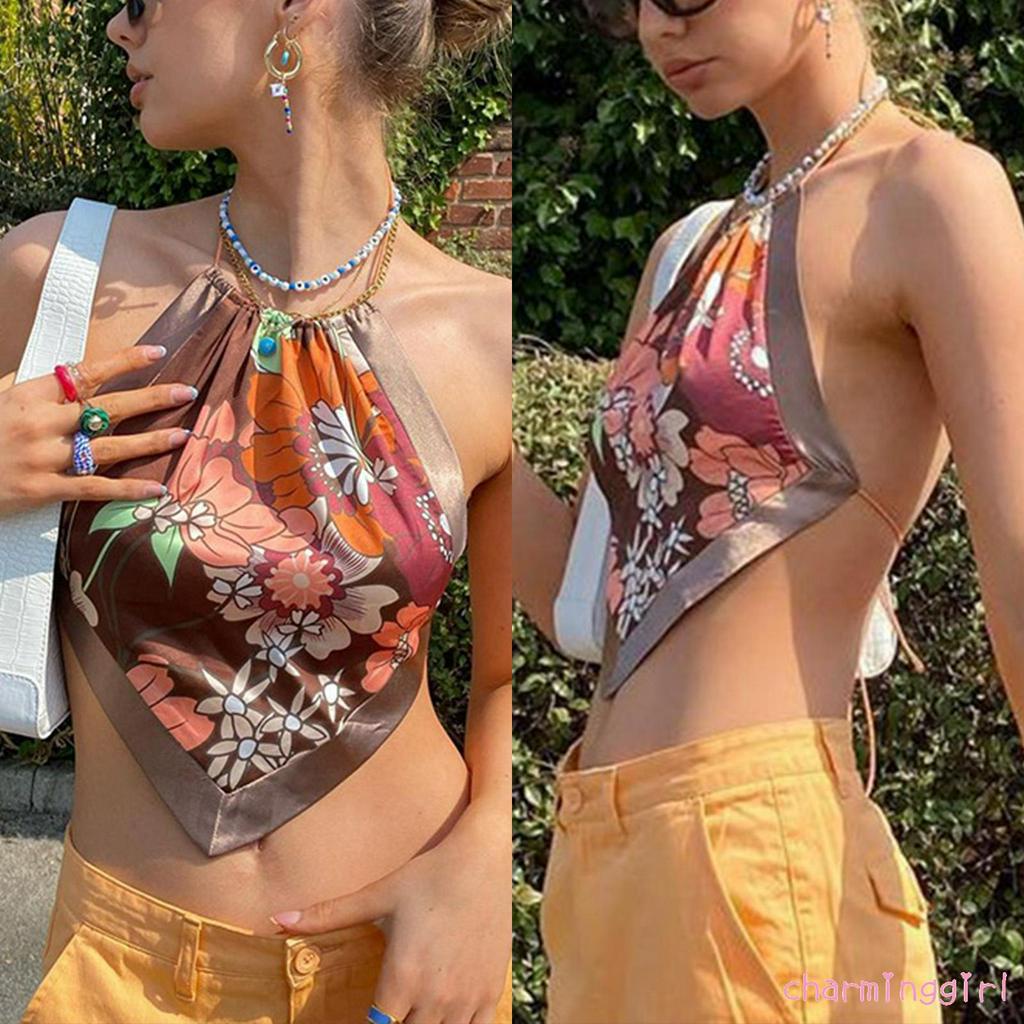 Áo Lửng Hai Dây In Hoa Phong Cách Bohemian Quyến Rũ Dành Cho Nữ