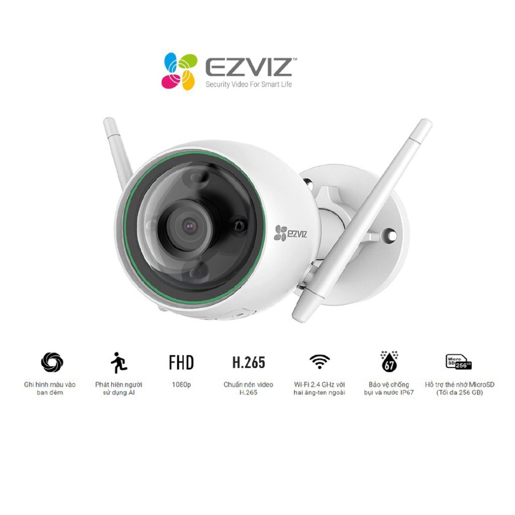 Camera Wifi Ezviz C3N 1080P - có màu ban đêm, tích hợp AI - Bảo Hành 2 Năm