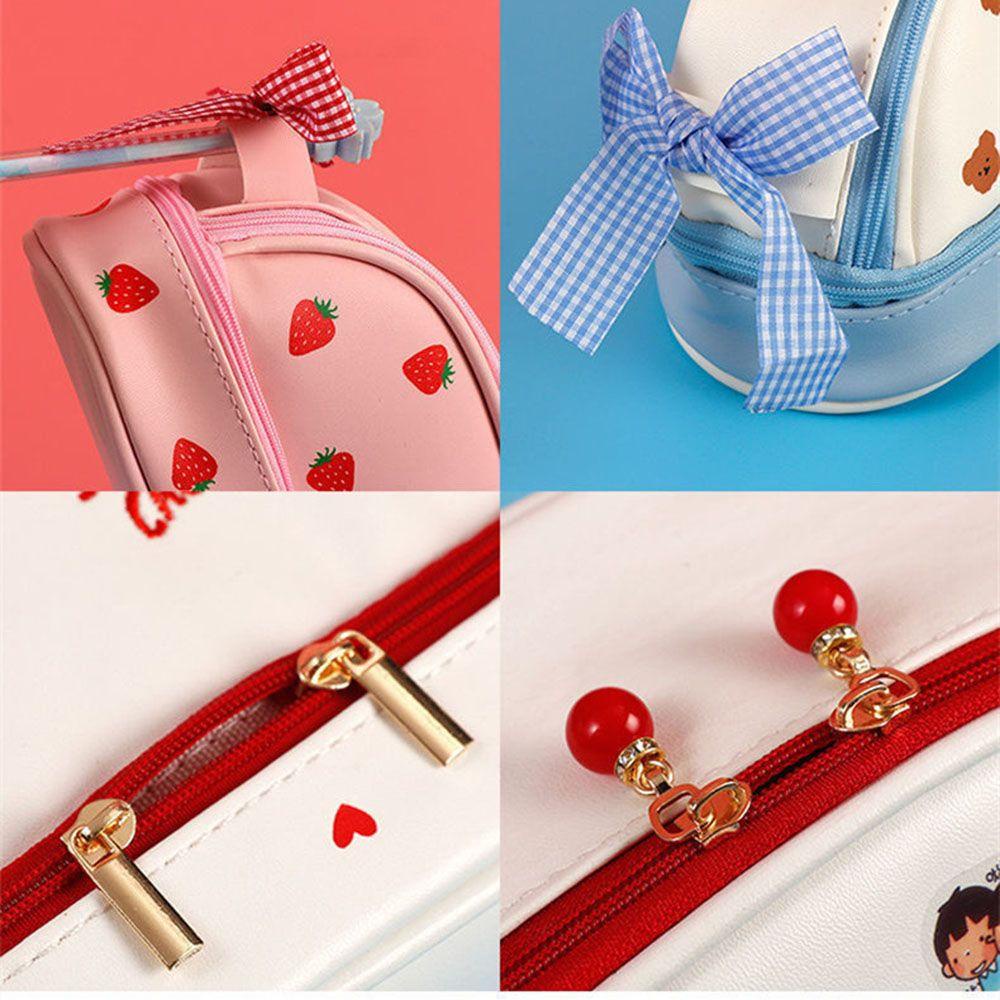 PISTA Túi Đựng Bút Bằng Vải Canvas Hai Khóa Kéo In Họa Tiết Cherry Xinh Xắn