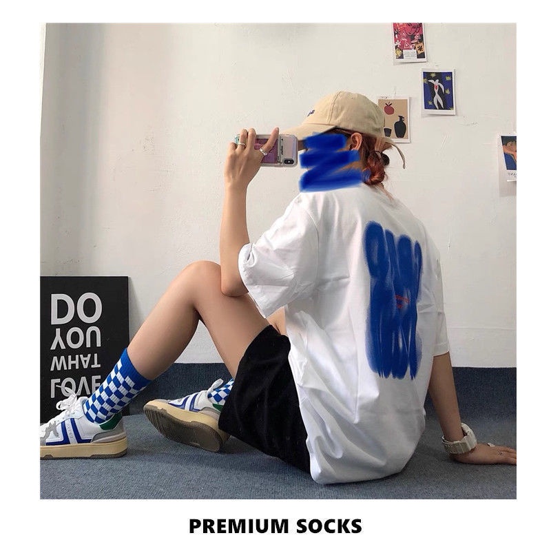 Vớ cổ cao họa tiết sọc caro trắng đen thời trang cho nam nữ