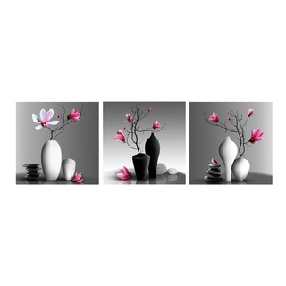 Bộ 3 tranh dán tường Hoa mộc lan và mẫu hoa khác HD-CB3-14D phủ kim sa