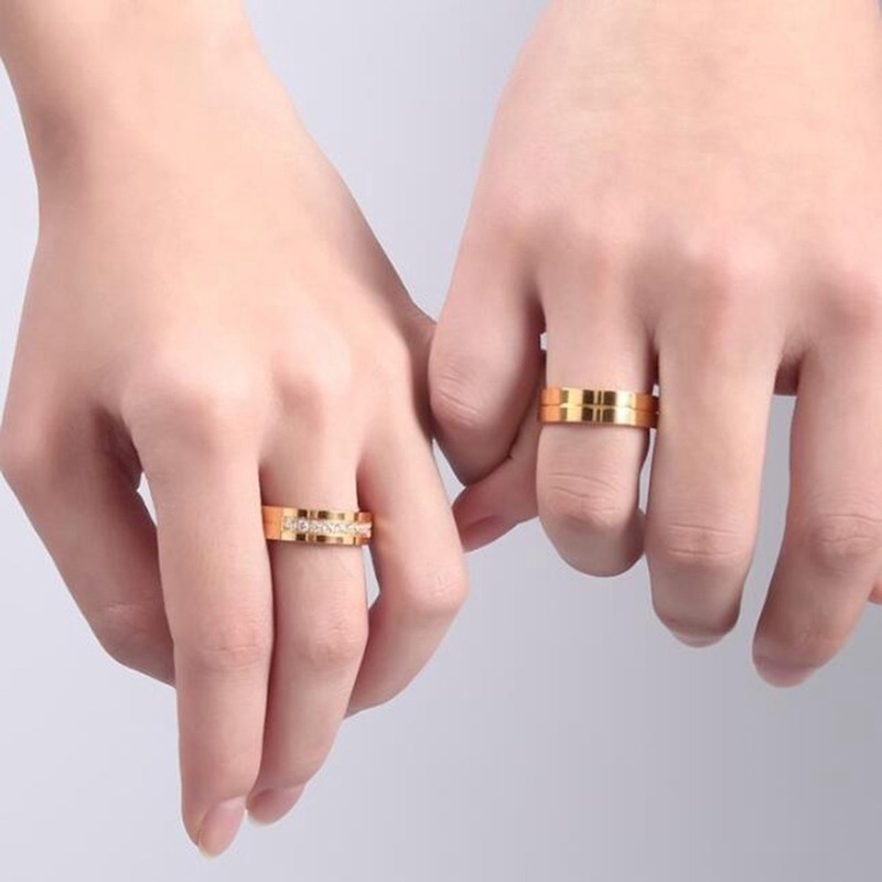 Nhẫn Titan Đính Đá Thời Trang Sang Trọng Cho Cặp Đôi