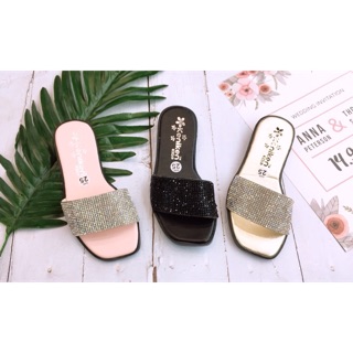 Dép lê bản đính đá quai ngang và quai chéo size 26-35