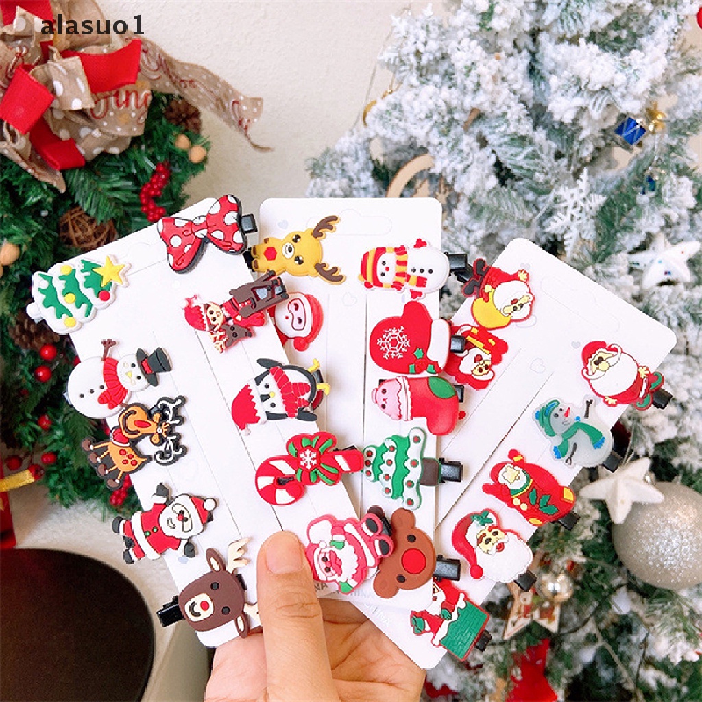 1 [alasuo1] Set 10 Kẹp Tóc Hình Ông Già Noel Và Cây Thông Giáng Sinh Dễ Thương Cho Bé Gái [VN]
