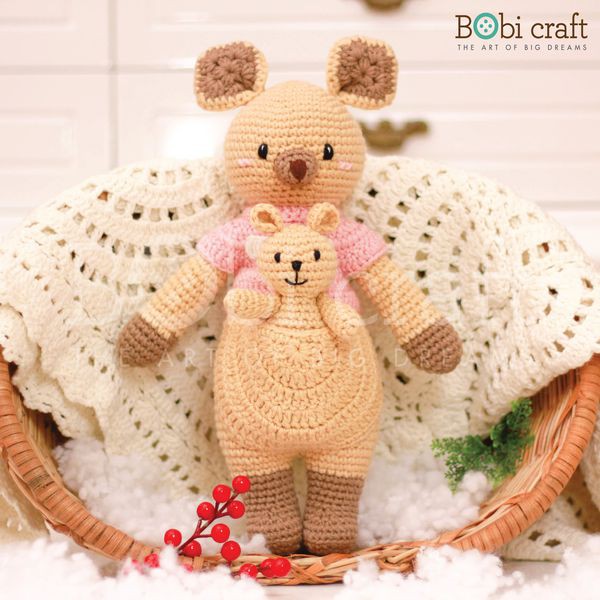 THÚ BÔNG LEN KANGAROO MẸ VÀ CON ĐỨNG BOBI CRAFT