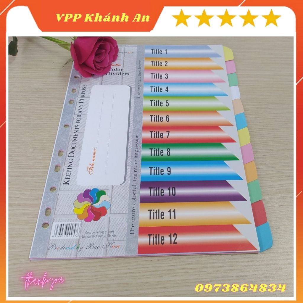 1 tập 12 tờ chia file giấy 12 màu