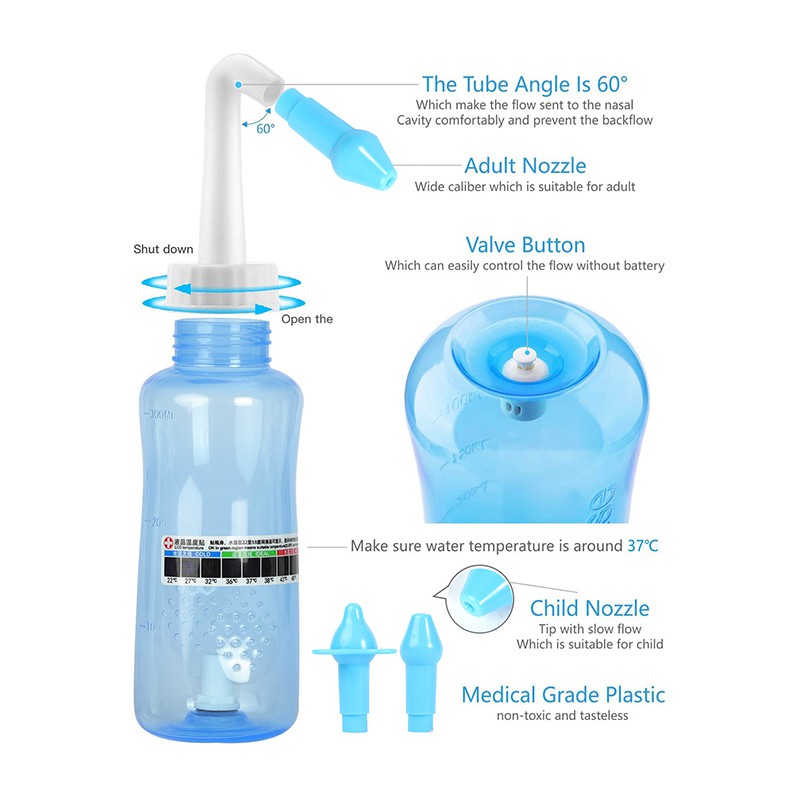 Bộ Dụng Cụ Vệ Sinh Mũi Doctor.Roo 40 Gói Muối Và Bình Đựng Nước Rửa Mũi 300ml Tiện Dụng Cho Người Lớn Và Trẻ Em