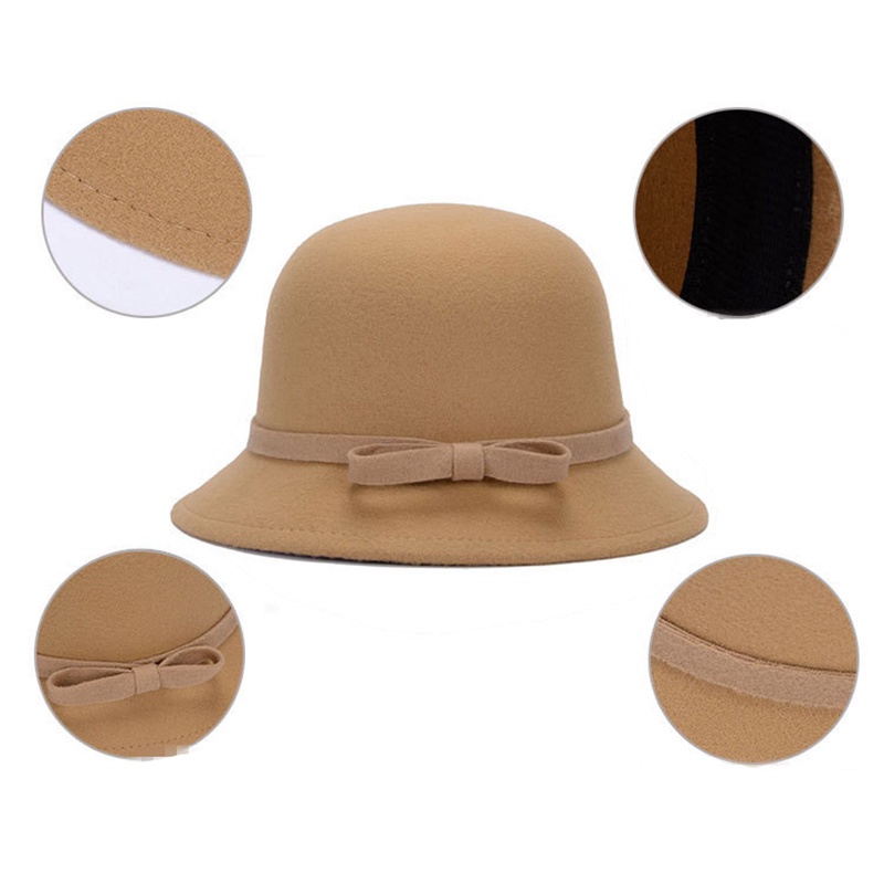 Nón Bucket Chất Liệu Len Nỉ Có Đính Nơ Cổ Điển Với 8 Màu Lựa Chọn