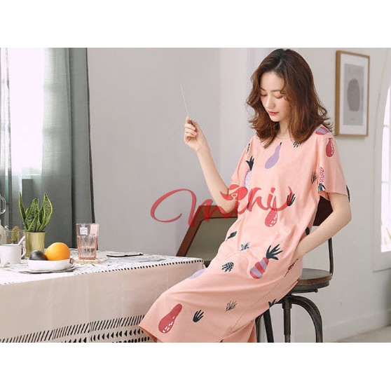 Váy ngủ mặc nhà thun cotton họa tiết xinh xắn