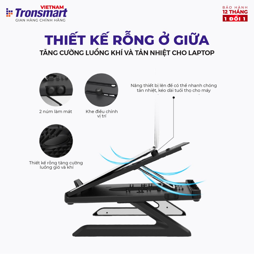 Giá đỡ laptop gấp gọn Tronsmart D07 Điều chỉnh độ cao Kèm giá đỡ điện thoại - Hàng chính hãng - Bảo hành 12 tháng 1 đổi