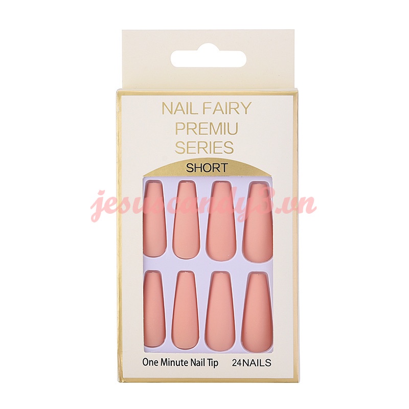 Bộ 24 móng tay giả màu trơn bằng nhựa resin dáng dài có hộp đựng cho nữ