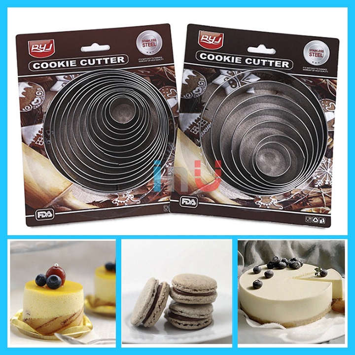 Bộ cutter inox tròn cắt bột, làm bánh mousse, cắt bánh quy cookies