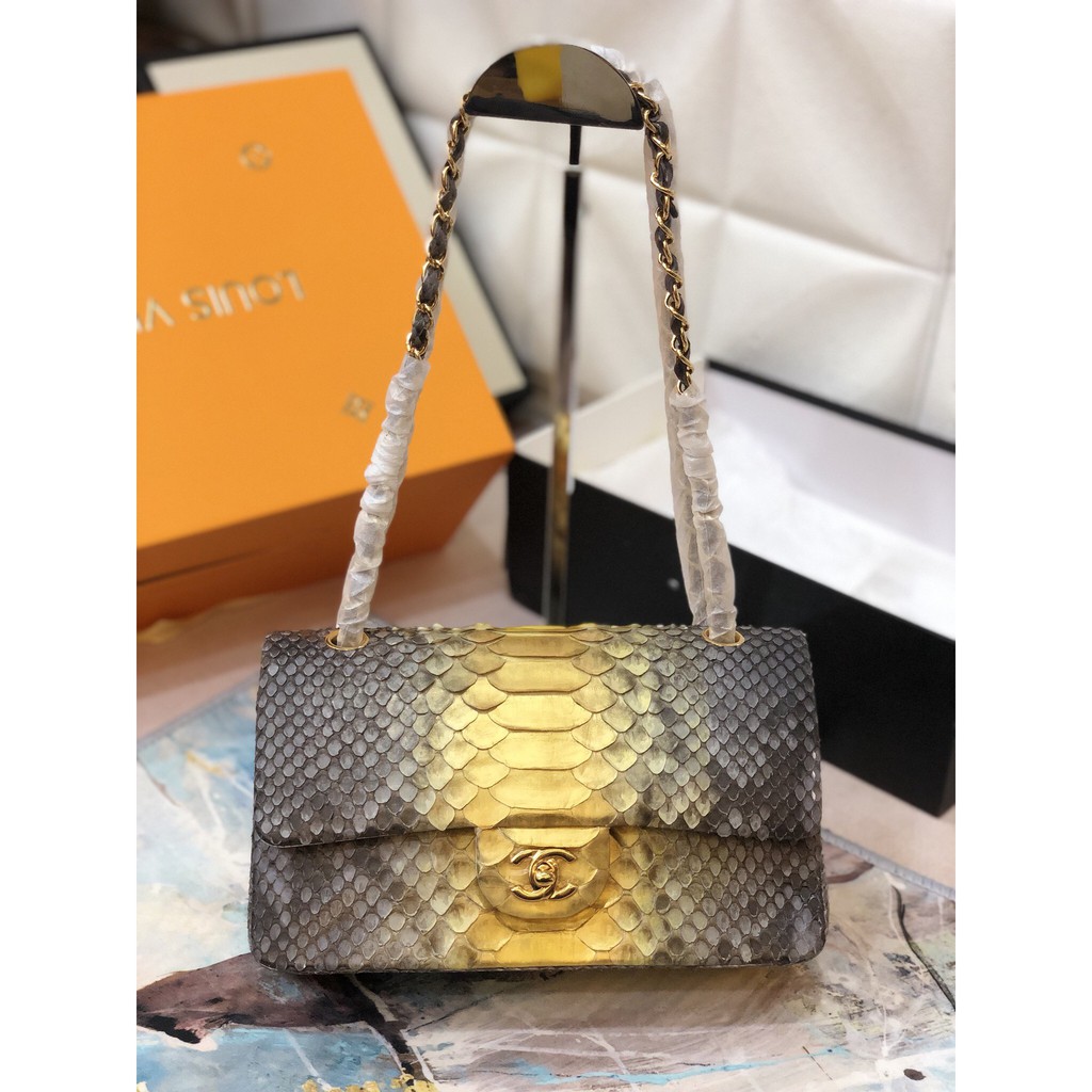 Túi Classic siêu cấp da trăn siêu cấp suze 26cm màu vàng