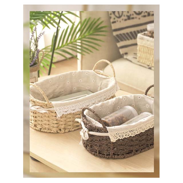 Giỏ mây có tay cầm lót vải ren hoa vintage ( Rổ đi picnic xinh xắn decor chụp ảnh ) | BigBuy360 - bigbuy360.vn