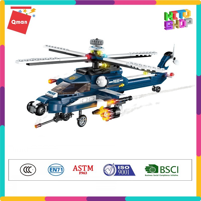 Đồ Chơi Xếp Hình Thông Minh Lego Cho Trẻ Từ 6 Tuổi Qman 1801 - Máy Bay Trực Thăng Quân Sự 381 Mảnh Ghép