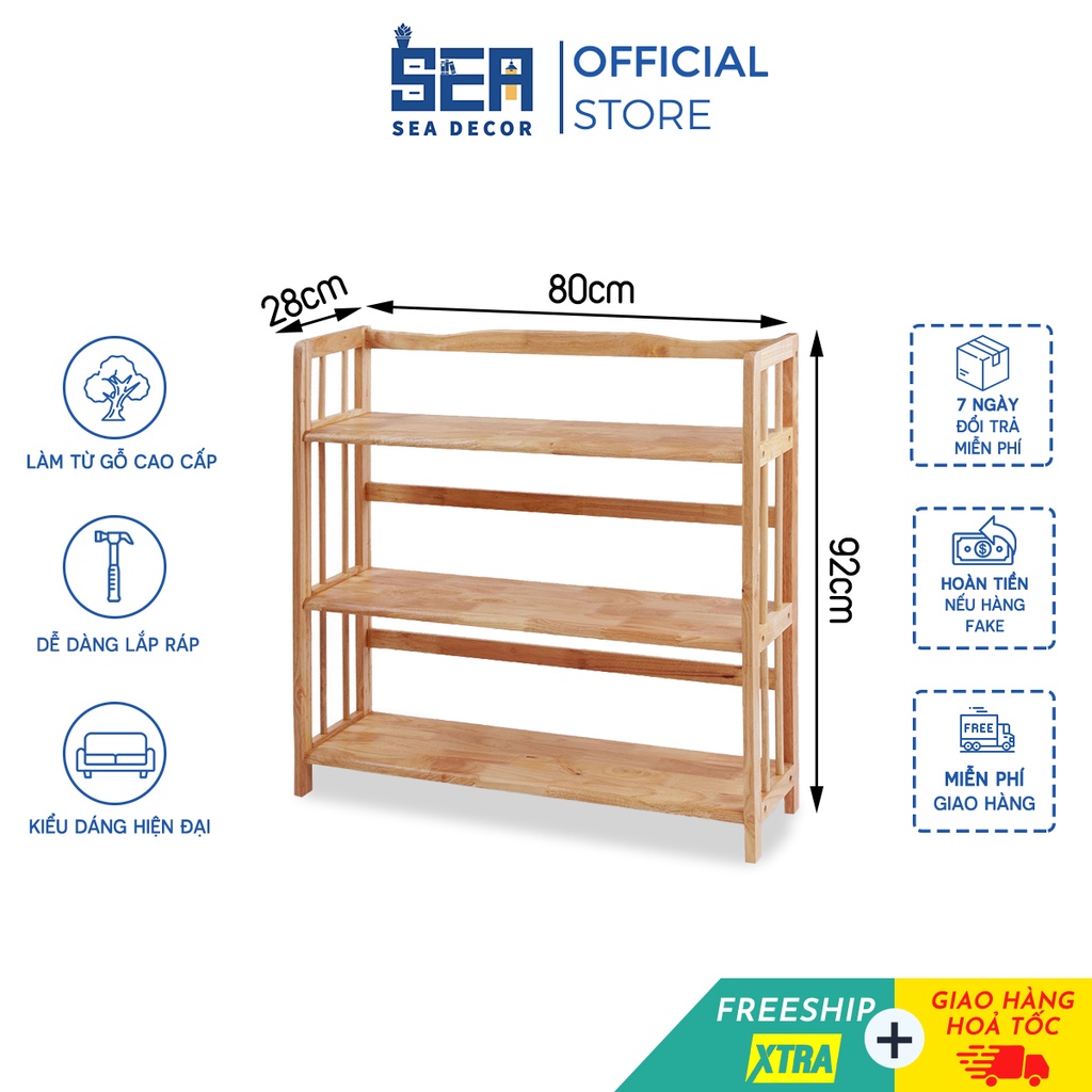 Kệ sách 3 tầng SEADECOR bằng gỗ cao su chống mối mọt bền chắc đa năng phù hợp với không gian phòng ngủ