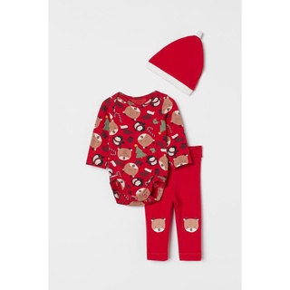 Bộ đồ body đỏ noel bé trai HM Auth size 2-4m