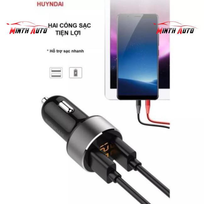 Tẩu sạc ô tô xe hơi Hyundai HY-36C có đèn led báo điện áp với 2 cổng USB.