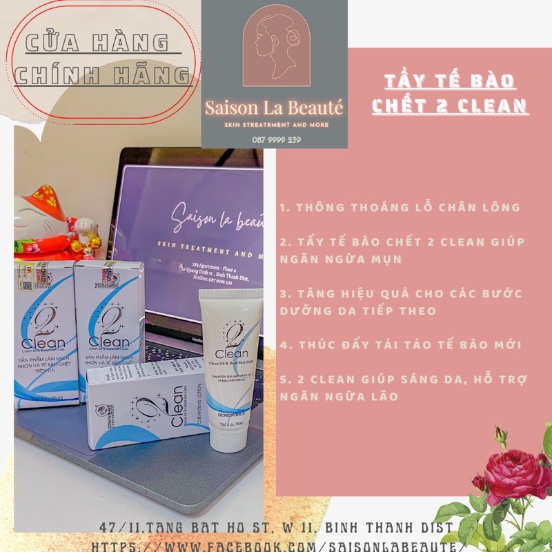 Tẩy tế bào chết dịu nhẹ 2 CLEAN, nhẹ nhàng lấy bụi bẩn, bã nhờn trên da. Không gây tổn thương mất nước cho da.