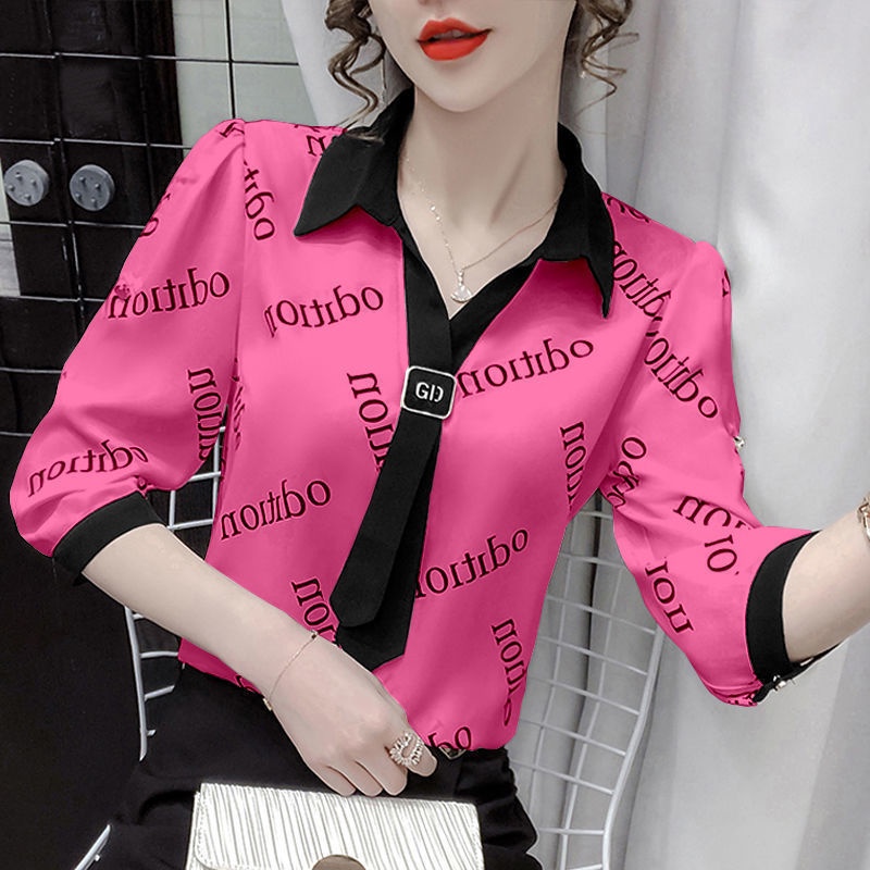 Áo Sơ Mi Chiffon Tay Dài In Họa Tiết Phong Cách Phương Tây Thời Trang Mùa Thu Mới Cho Nữ