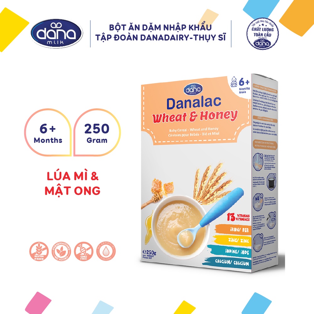 Bột ăn dặm DANALAC Lúa mì và mật ong - Hộp 250g