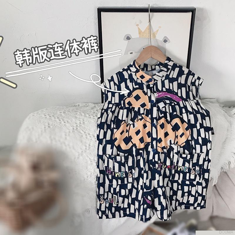 Bộ áo liền quần sát nách dáng rộng họa tiết graffiti thời trang mùa hè phong cách Hàn Quốc dành cho bé gái