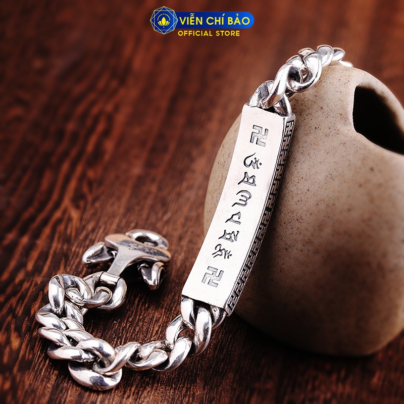 Lắc tay bạc nam khắc Lục Tự Đại Minh Chân Ngôn chữ Vạn chất liệu bạc Thái 925 thương hiệu Viễn Chí Bảo L100638