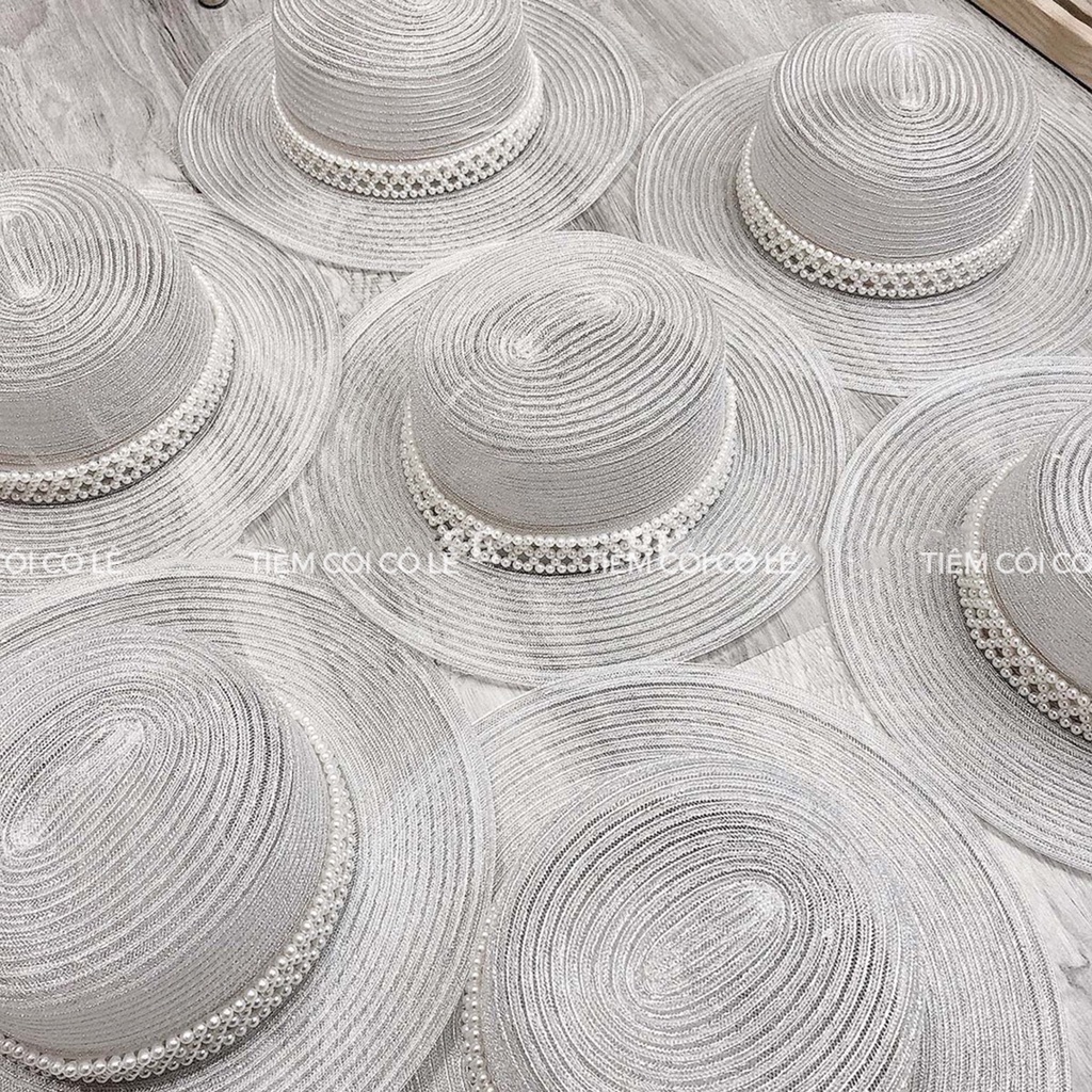 Nón cước gaucho vành ngang đai hạt trai sang chảnh đi biển, chụp ảnh - Tiệm Cói Cô Lê