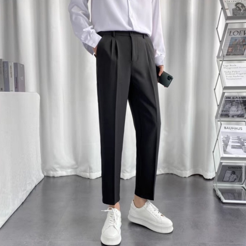 Quần Âu Nam Baggy dáng suông rộng vải tuyết mưa Hàn Cao Cấp, Quần tây baggy mầu đen công sở  chất liệu cotton co giãn!