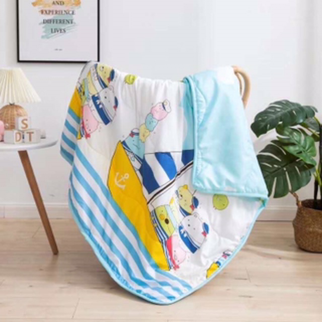 Chăn cotton đũi 2 mặt chần gòn hoạt hoạ siêu mềm cho bé đi mẫu giáo 100x150cm