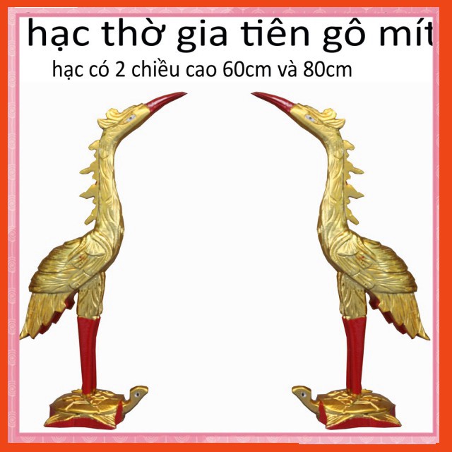 GIÁ GỐC  Cặp hạc tiên-đôi hạc thờ cúng-hạc thờ mào-hạc cúng gỗ mít cao 61,81cm sơn son thếp vàng