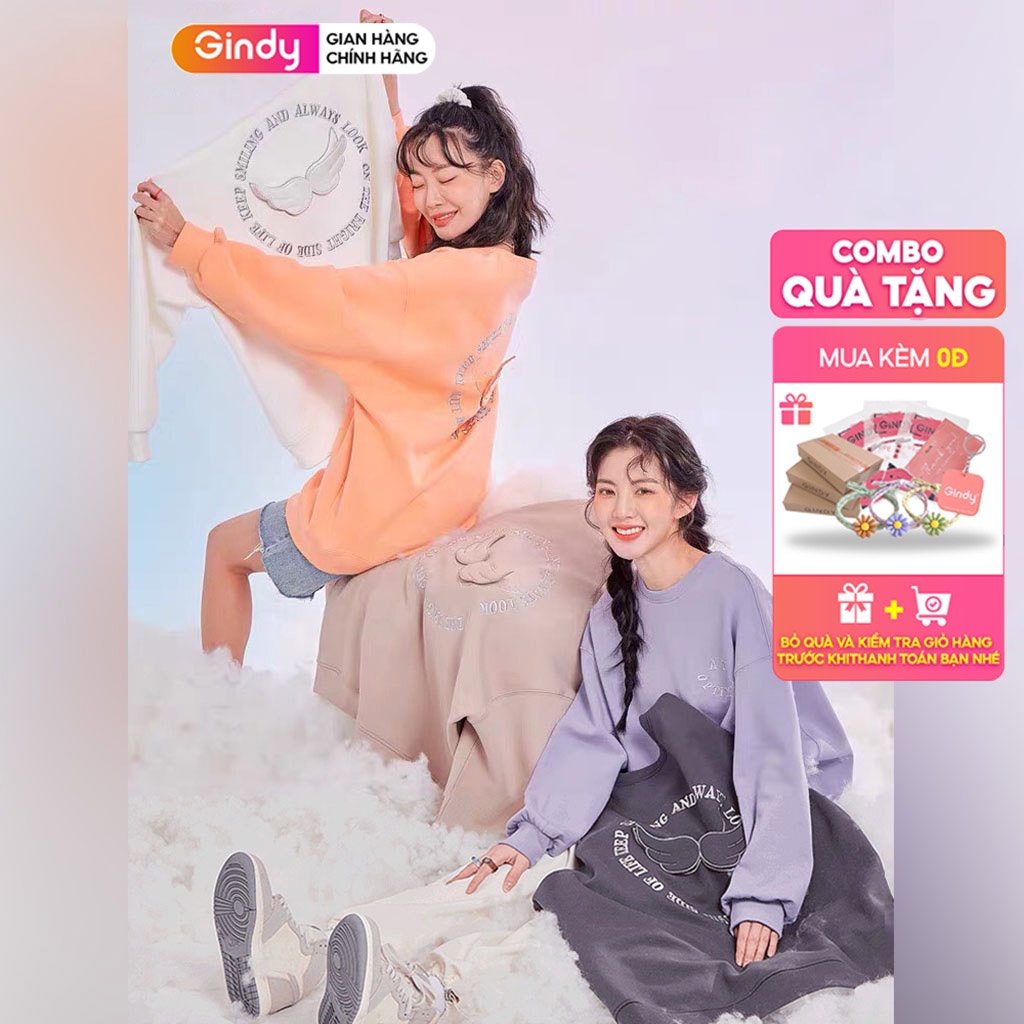 Áo nỉ dài tay sweater form rộng nữ GINDY cánh thiên thần hoodie chất nỉ Ulzzang Hàn Quốc thời trang thu đông A10115