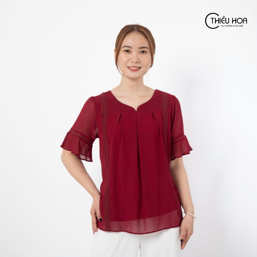 Áo Trung Niên Chiffon Phối Ren Thiều Hoa Y905
