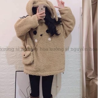 Áo hoodie nữ - áo hoodie lông nữ, áo lông mũ tai thỏ siêu ấm màu be basix ( không kèm túi ) Xưởng Sỉ Nguyễn Hoa