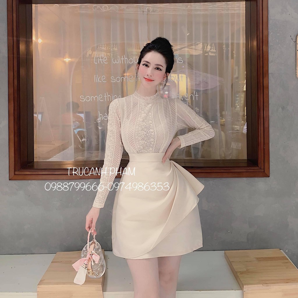 váy ren thiết kế phối chân tafta