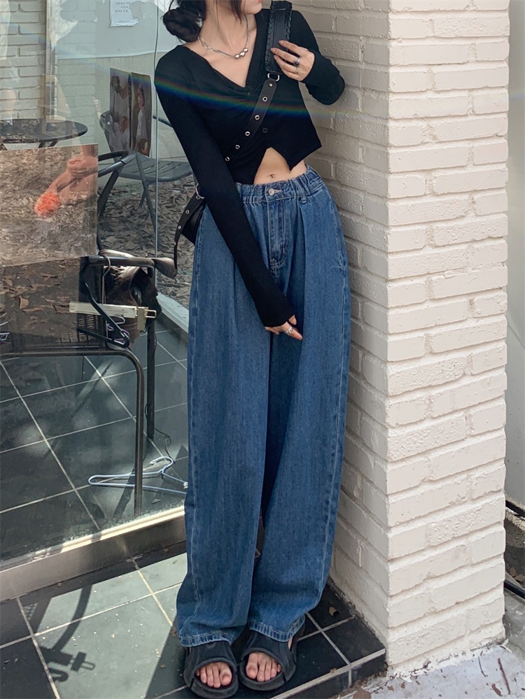 Quần Jean Ống Rộng Lưng Thun Cao Xếp Ly Thời Trang Cá Tính 56431