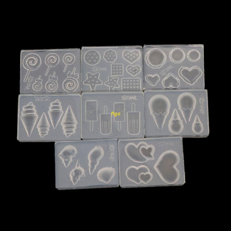 Bộ 8 khuôn acrylic tạo hình làm đồ trang trí móng tay 3D DIY