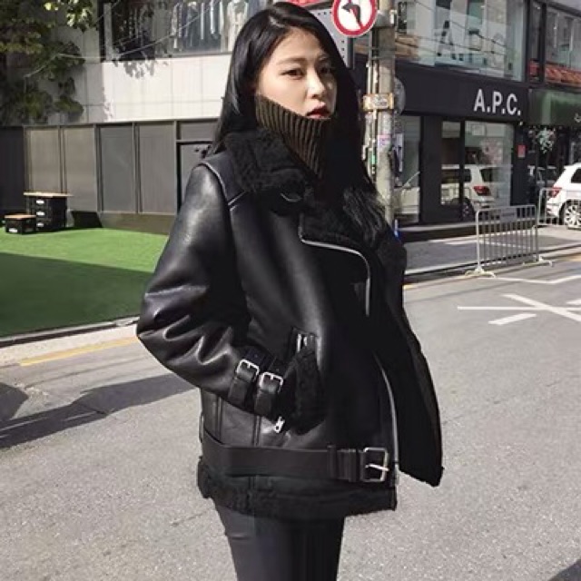 Áo khoác da nữ lót lông siêu ấm kèm ảnh thật