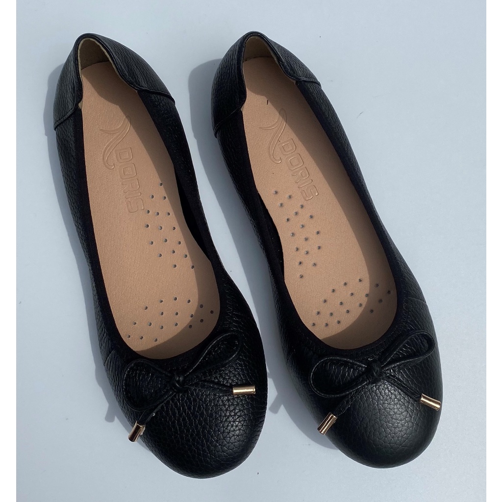 Giày búp bê ĐẾ BỆT  da thật SIÊU BỀN mũi tròn gắn nơ nhỏ màu bò DORIS DR007- CÓ BẢO HÀNH-CÓ SIZE 40.