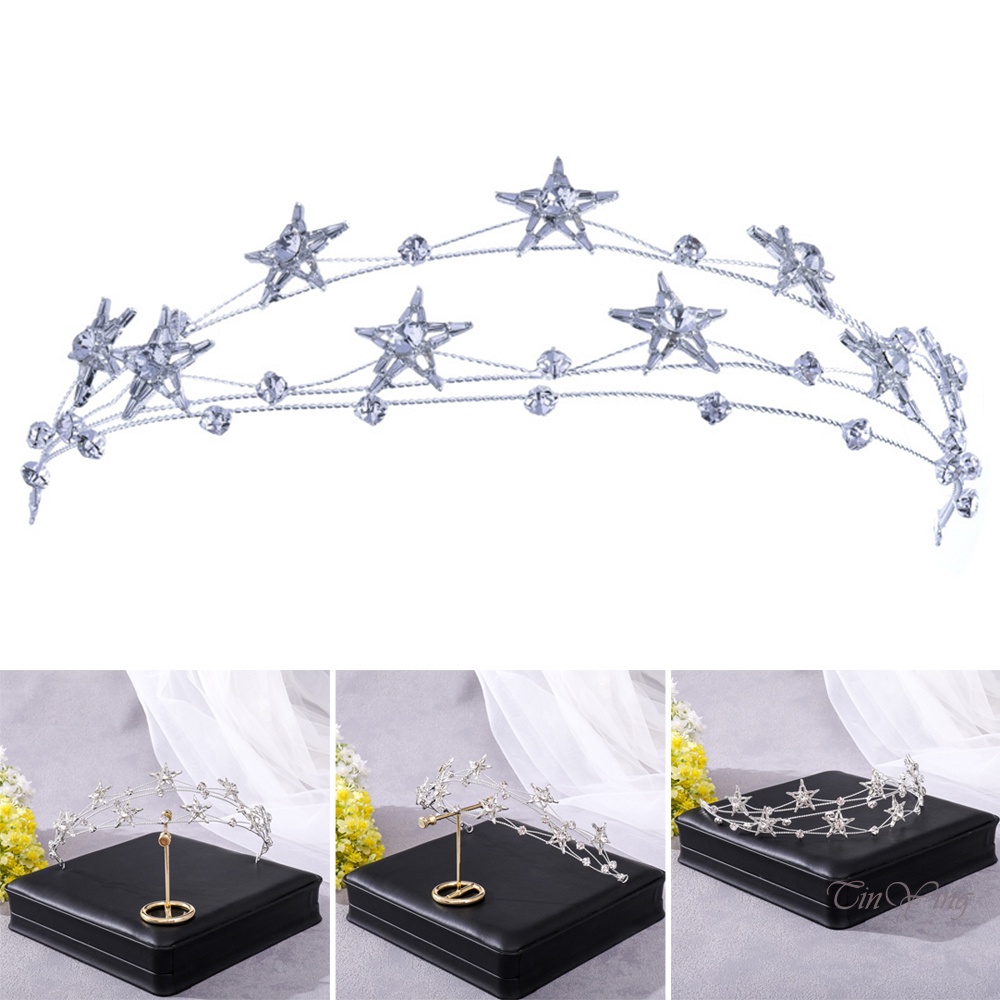 GETNOIVAS Băng Đô Cài Tóc Nhiều Lớp Đính Đá Hình Ngôi Sao Thời Trang Dành Cho Nữ