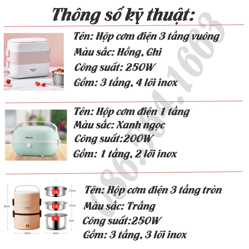 Hộp Cơm Điện Văn Phòng Giữ Nhiệt - Hộp Cơm Văn Phòng Cắm Điện Hơi Nước 4 Lõi Inox - BH 6 Tháng