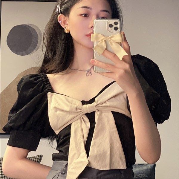 French Style Classic French Style Bow Neck Puff Sleeve Shirt New Arrival Summer New Arrival For Women | BigBuy360 - bigbuy360.vn