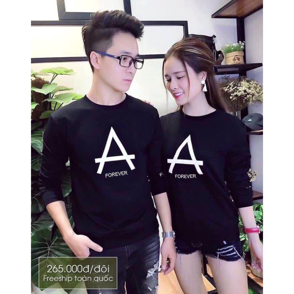 Áo thun cotton nam nữ chữ A dài tay không cổ, áo cặp đôi giá sỉ