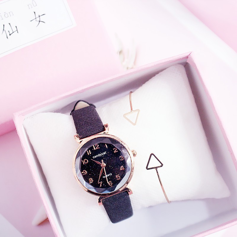 Đồng hồ nữ Candycat11 dây da lộn mặt tròn 3D Bán lẻ giá sỉ